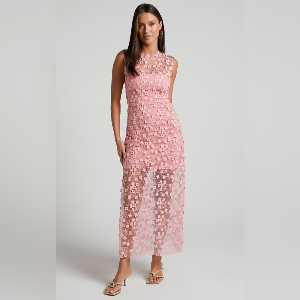 Showpo Pink Floral Midi Dress